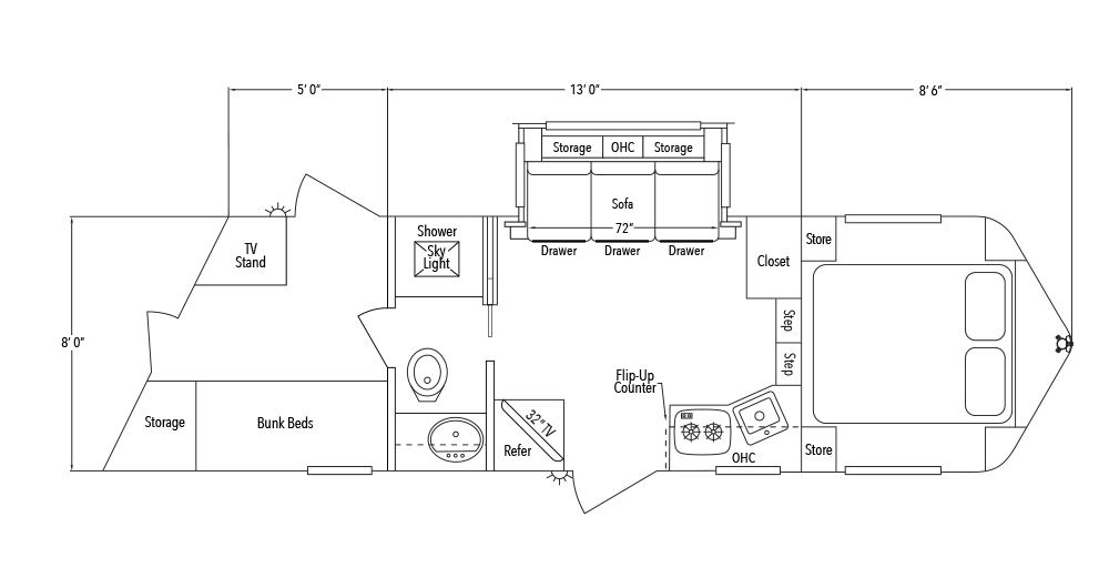 Sundowner Living Quarter 8013 Straight Wall Slide Out Trailer Floorplan