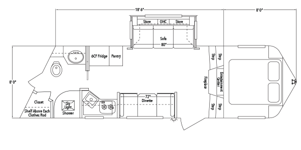 Sundowner Living Quarter 8018 D Slide Out Trailer Floorplan