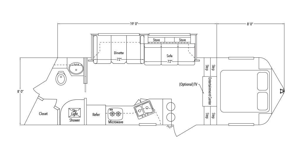 Sundowner Living Quarter 8019 Slide Out Trailer Floorplan