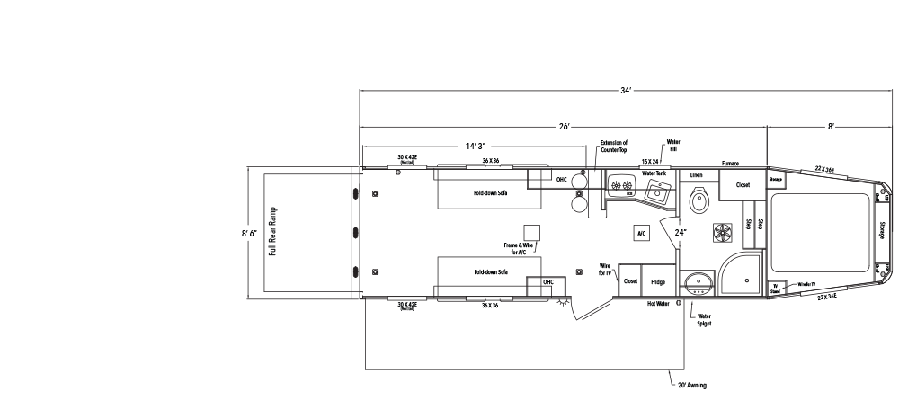 Sundowner Toy Hauler Open Model Gooseneck Trailer Floorplan