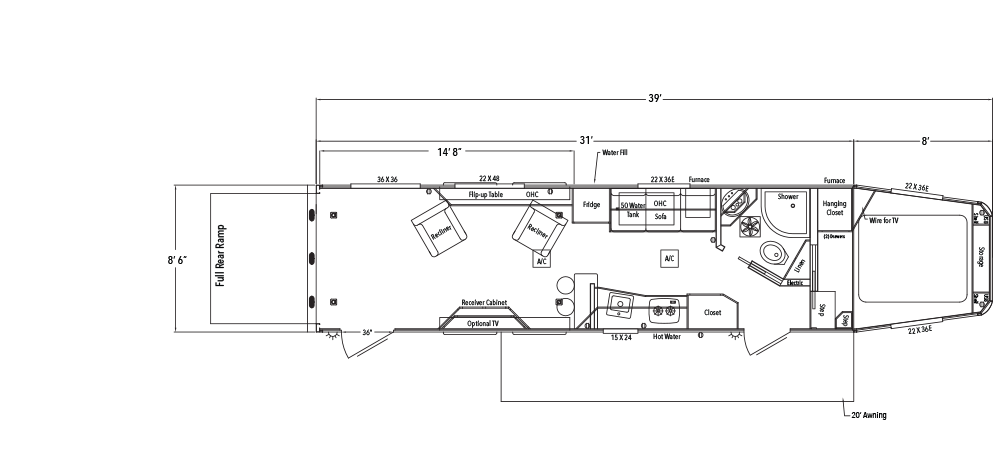 Sundowner Toy Hauler Open Model Gooseneck Trailer Floorplan