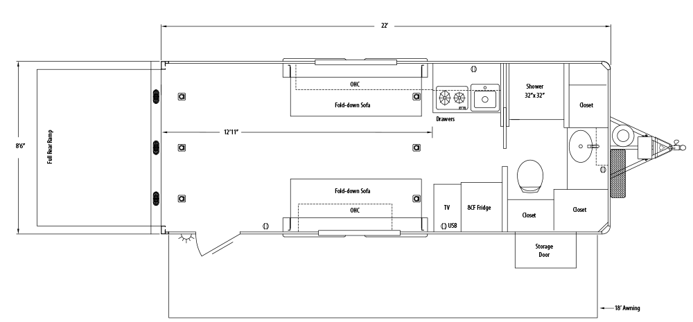 Sundowner TrailBlazer Toy Box Bumper Pull Trailer Floorplan